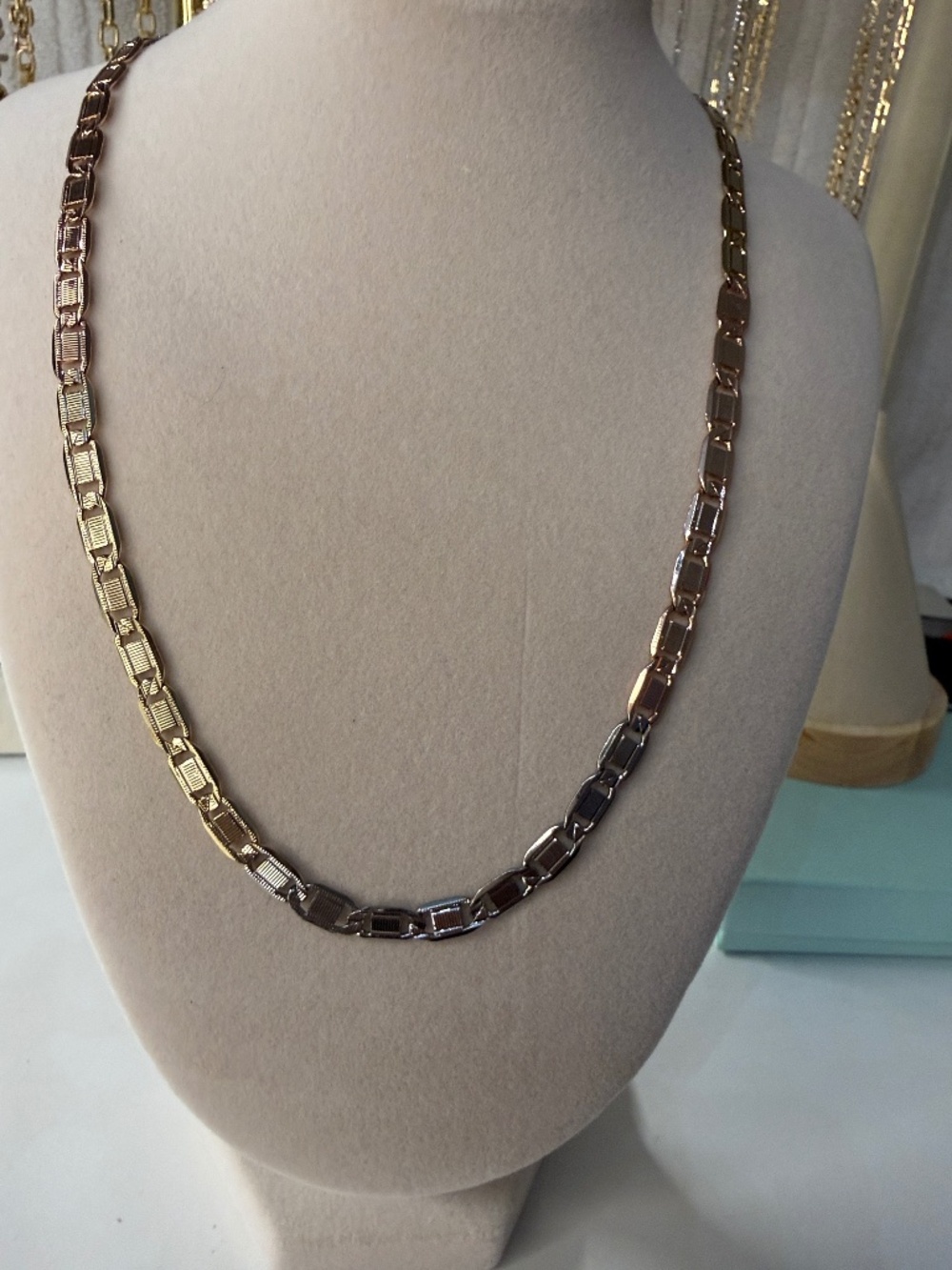 5mm Tri-Tone Link Chain Necklace - Gold, Rose Gold & Silver